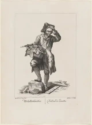Perspektivhändler (Telescope Seller), by Carl Schütz, ink, 1775