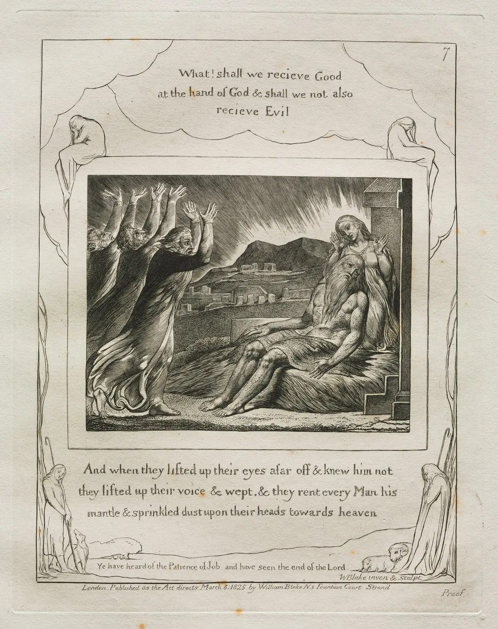 The Book of Job:  Pl. 7, And when they lifted up their eyes afar off and knew him not, by William Blake, 1825