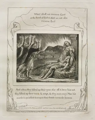 The Book of Job:  Pl. 7, And when they lifted up their eyes afar off and knew him not, by William Blake, 1825