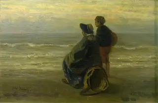 Mother and Child on a Seashore, by Jozef Israëls, oil, 1890