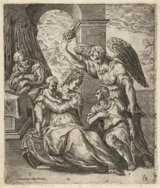 The Holy Family with Tobias and the Angel, by Cherubino Alberti, ink, 1574