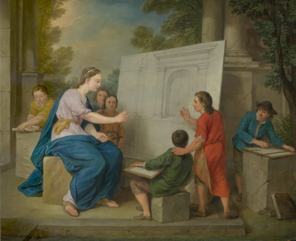 Instruction in Perspective, by Cornelis Joseph d'Heur, oil, 1761