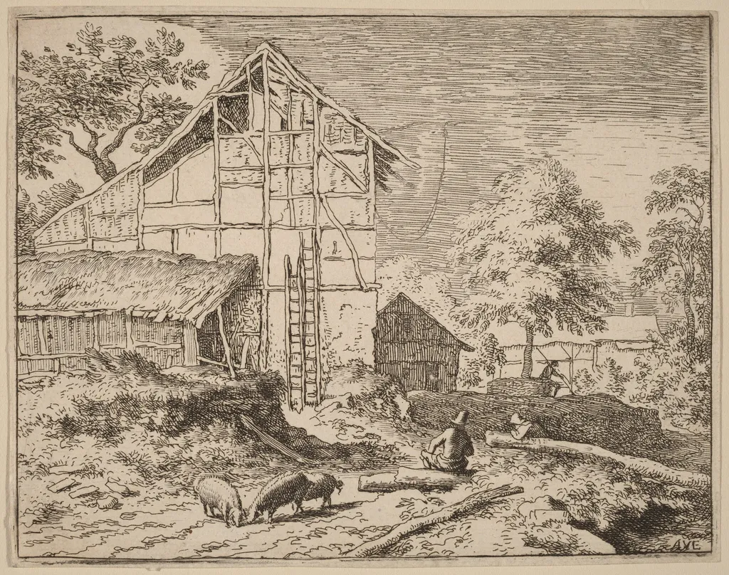 Cottage with Two Ladders, by Allart van Everdingen, ink, 1650