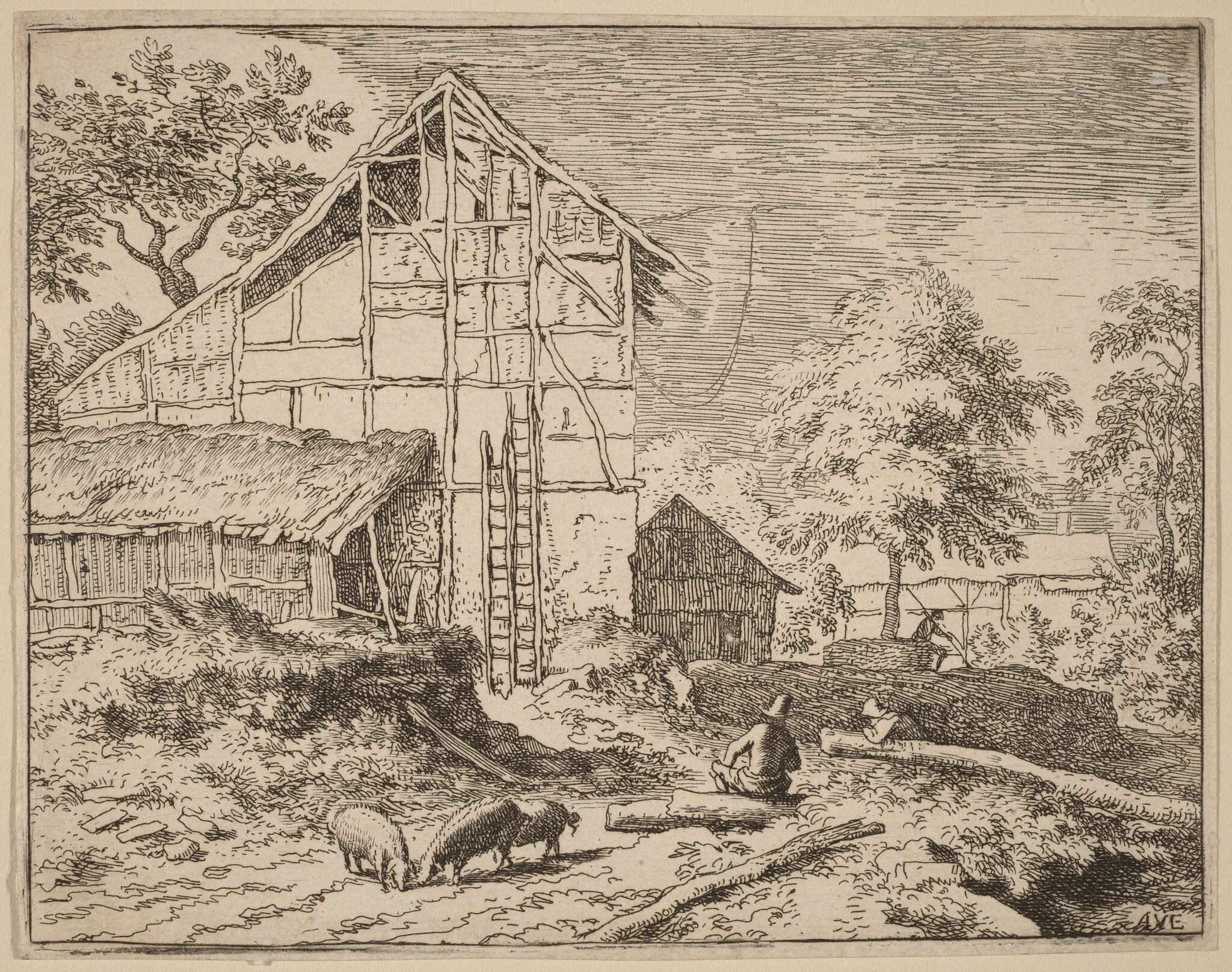 Cottage with Two Ladders, detail