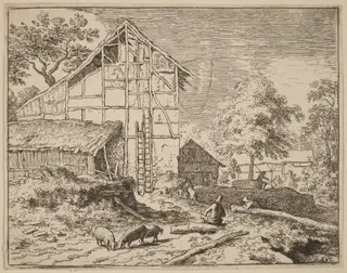 Cottage with Two Ladders, by Allart van Everdingen, ink, 1650