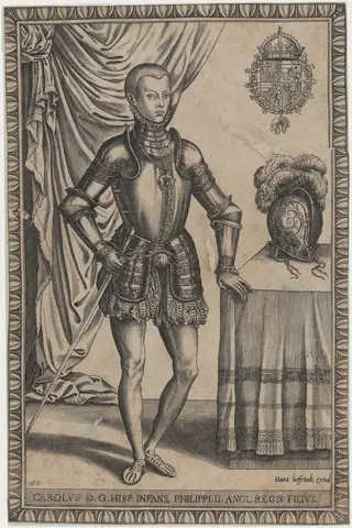 Don Carlos, Prince of Asturias, by Frans Huys, ink, 1556