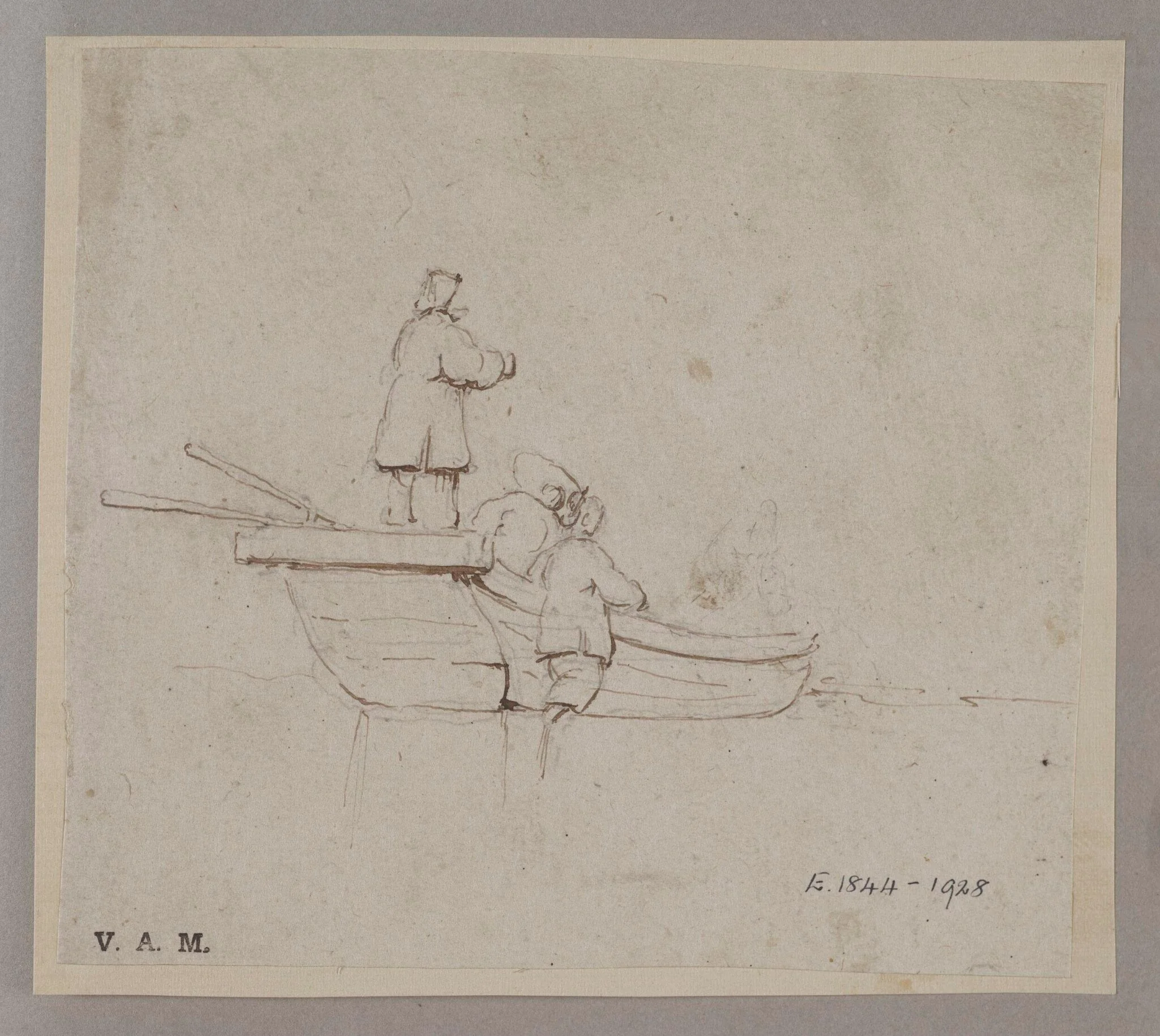 Three Chinese figures with a small boat, detail