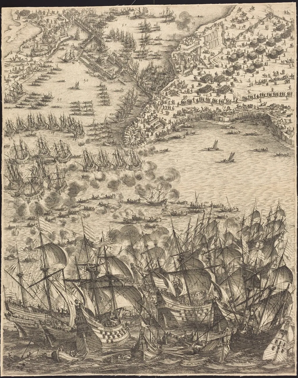 The Siege of La Rochelle [plate 11 of 16; set comprises 1952.8.97-112], by Jacques Callot, ink, 1630