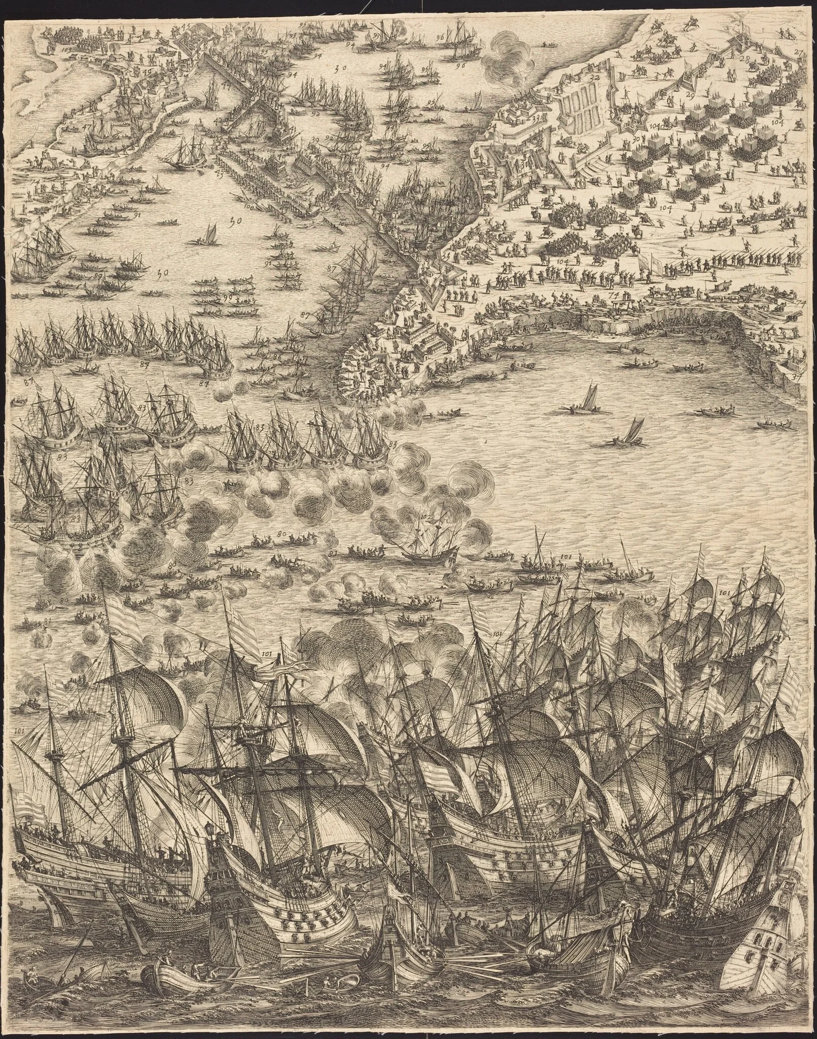 The Siege of La Rochelle [plate 11 of 16; set comprises 1952.8.97-112], detail