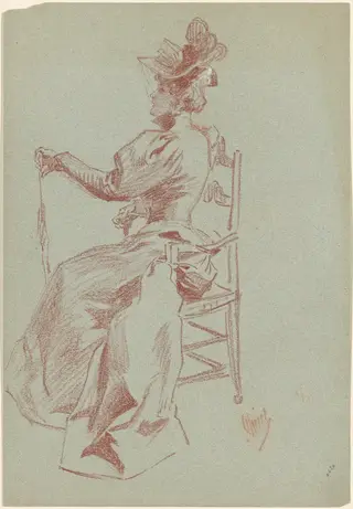 Elegant Lady Seated in a Chair, by Jules Chéret, chalk, 1900