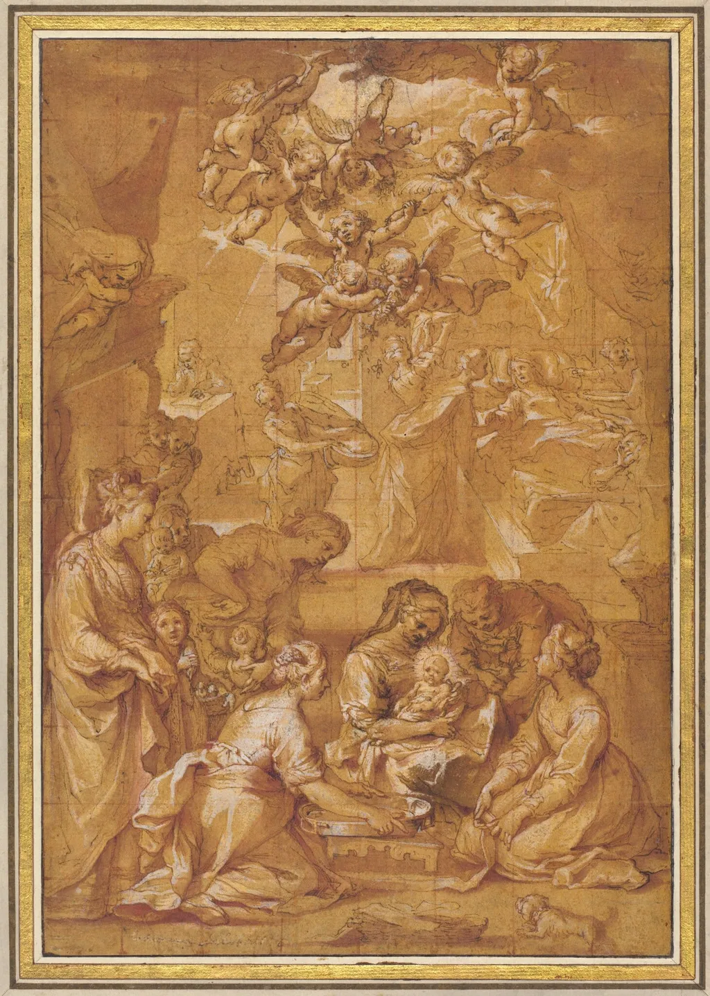 The Birth of the Virgin, by Ventura Salimbeni, ink, 1608