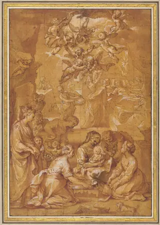 The Birth of the Virgin, by Ventura Salimbeni, ink, 1608