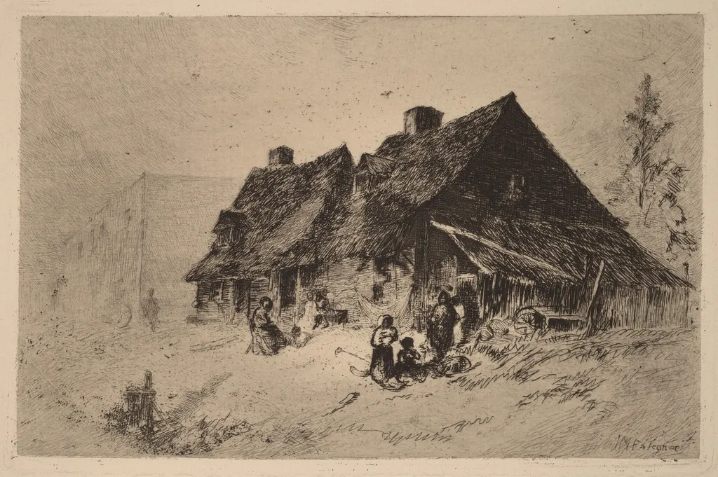 Negro Huts at Wilmington, by John Mackie Falconer, ink, 1880