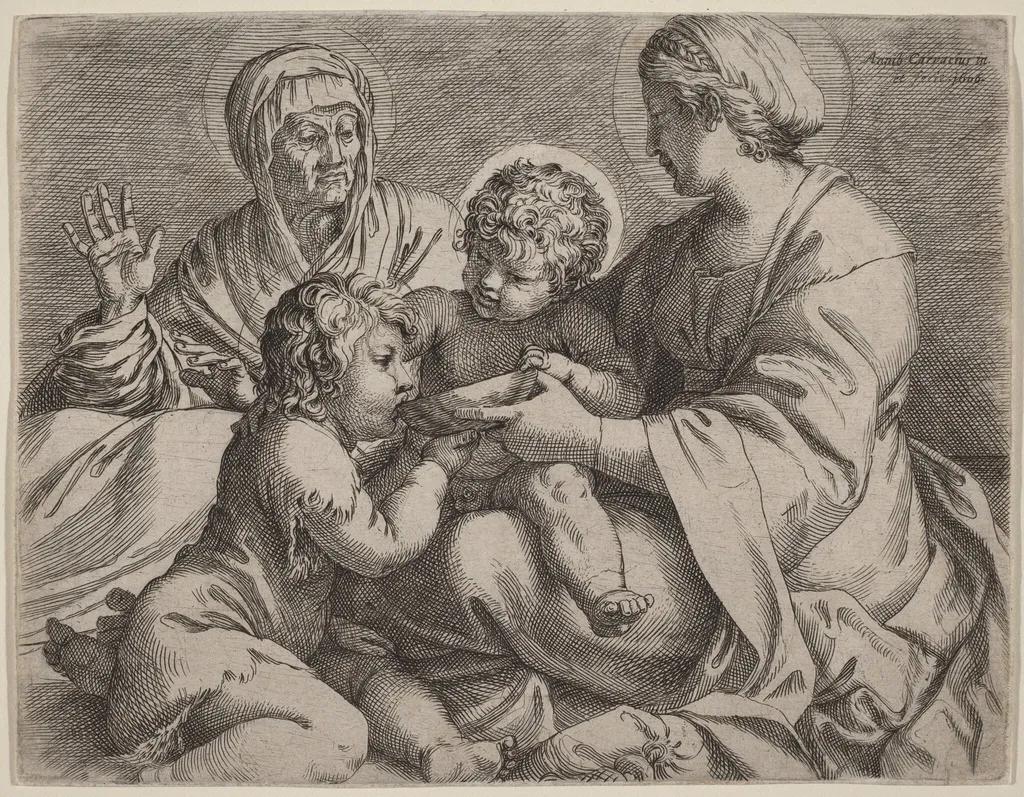 Madonna and Child with Saints Elizabeth and John the Baptist (La Madonna della Scodella), by Annibale Carracci, ink, 1606