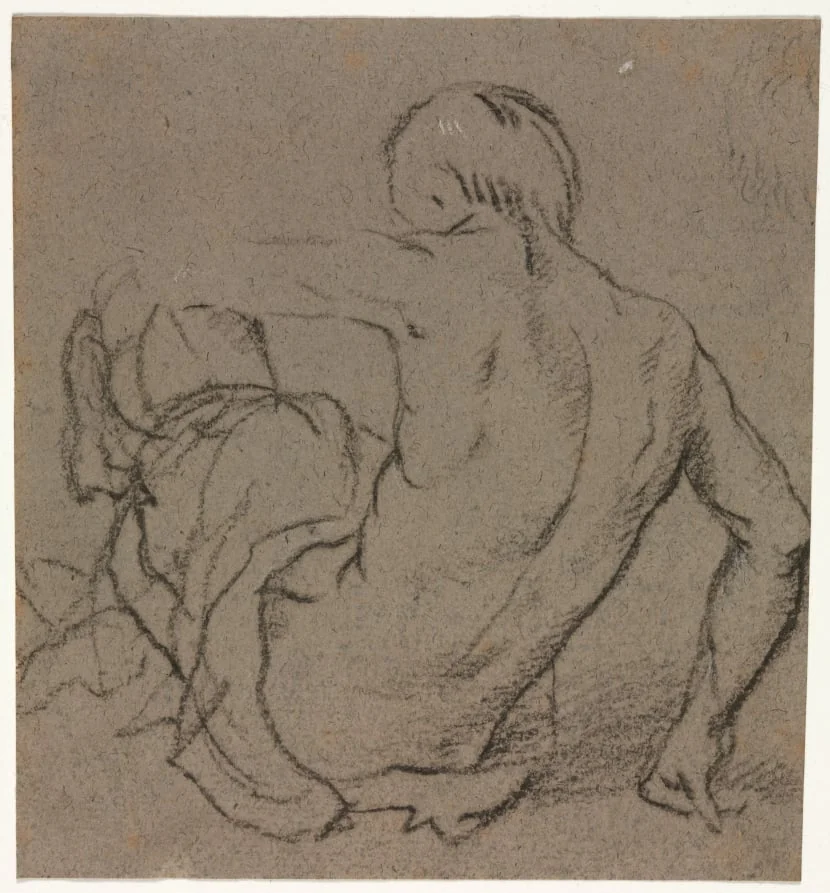 Man Seated on the Ground, Seen from Behind (recto), detail