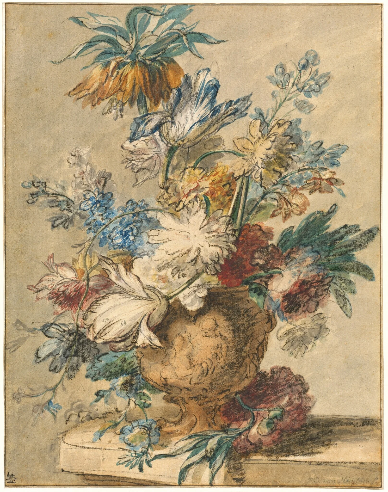 Bouquet of Spring Flowers in a Terracotta Vase, detail