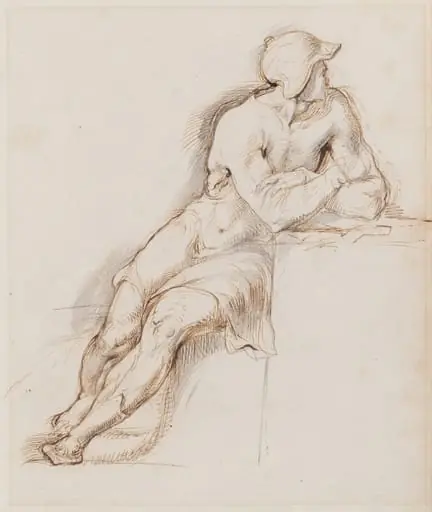 Study of a Seated Man Wearing a Helmet, by George Richmond, graphite, 1827