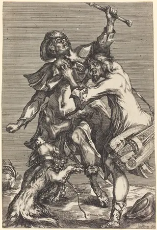 Fighting Beggars, by Jacques Bellange, ink, 1605