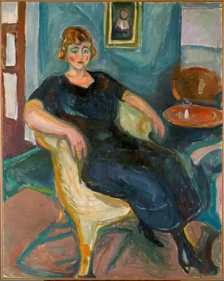 Model in Wicker Chair, by Edvard Munch, oil, 1924