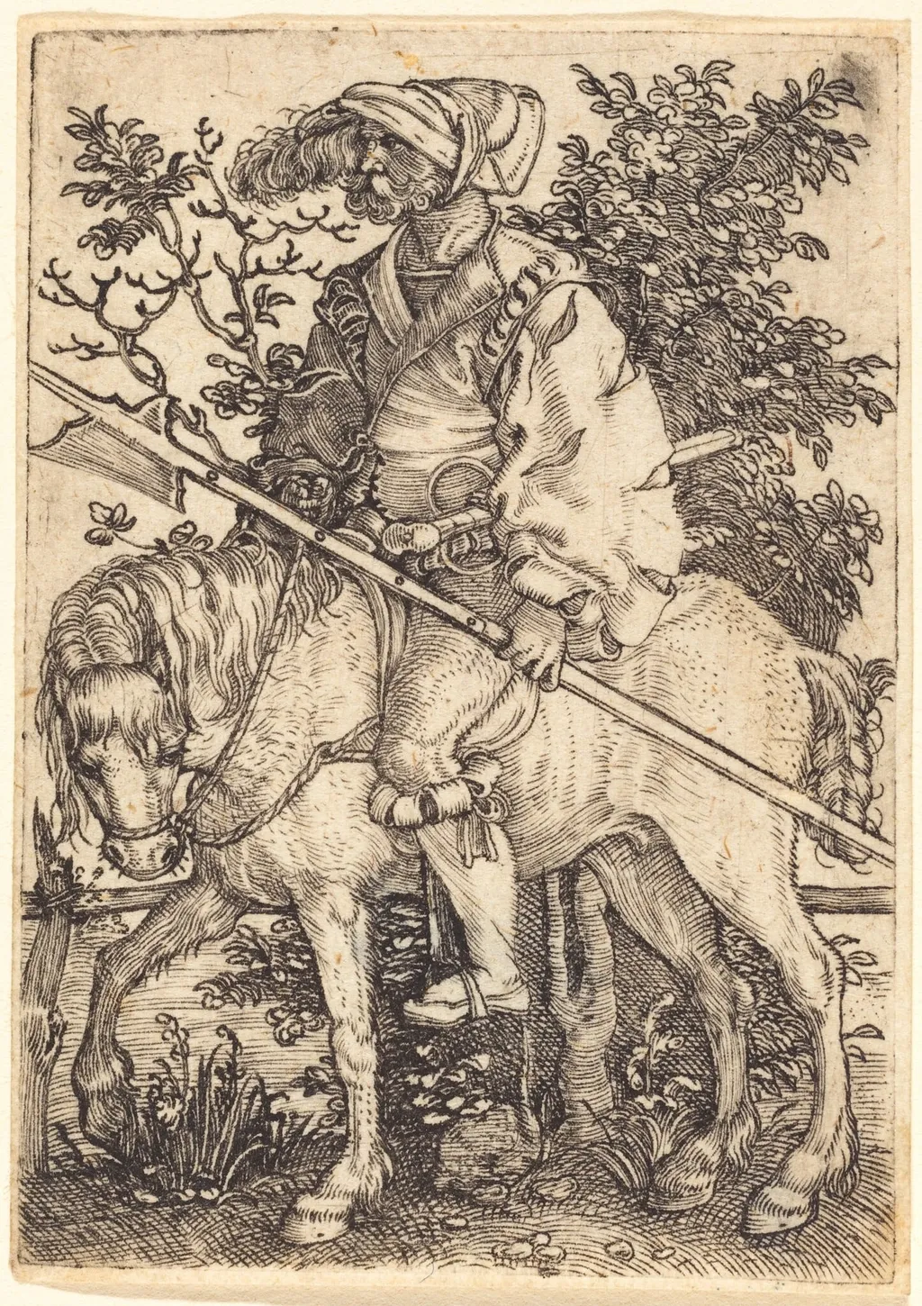 Halberdier on Horseback, by Barthel Beham, ink, 1526