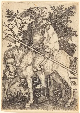 Halberdier on Horseback, by Barthel Beham, ink, 1526
