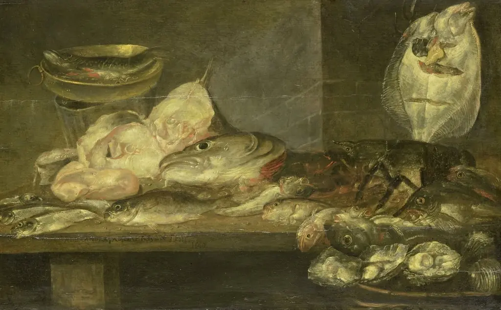 Still life with fish, by Alexander Adriaenssen, oil, 1660