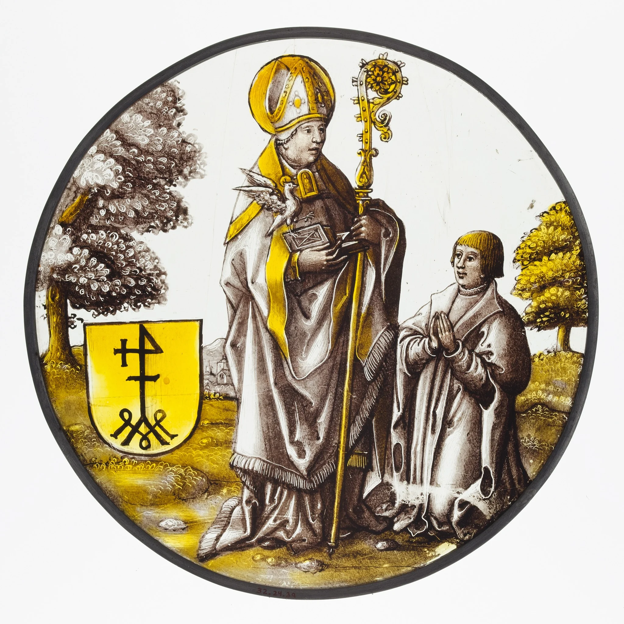 Roundel with Saint Basil the Great with a Donor, detail
