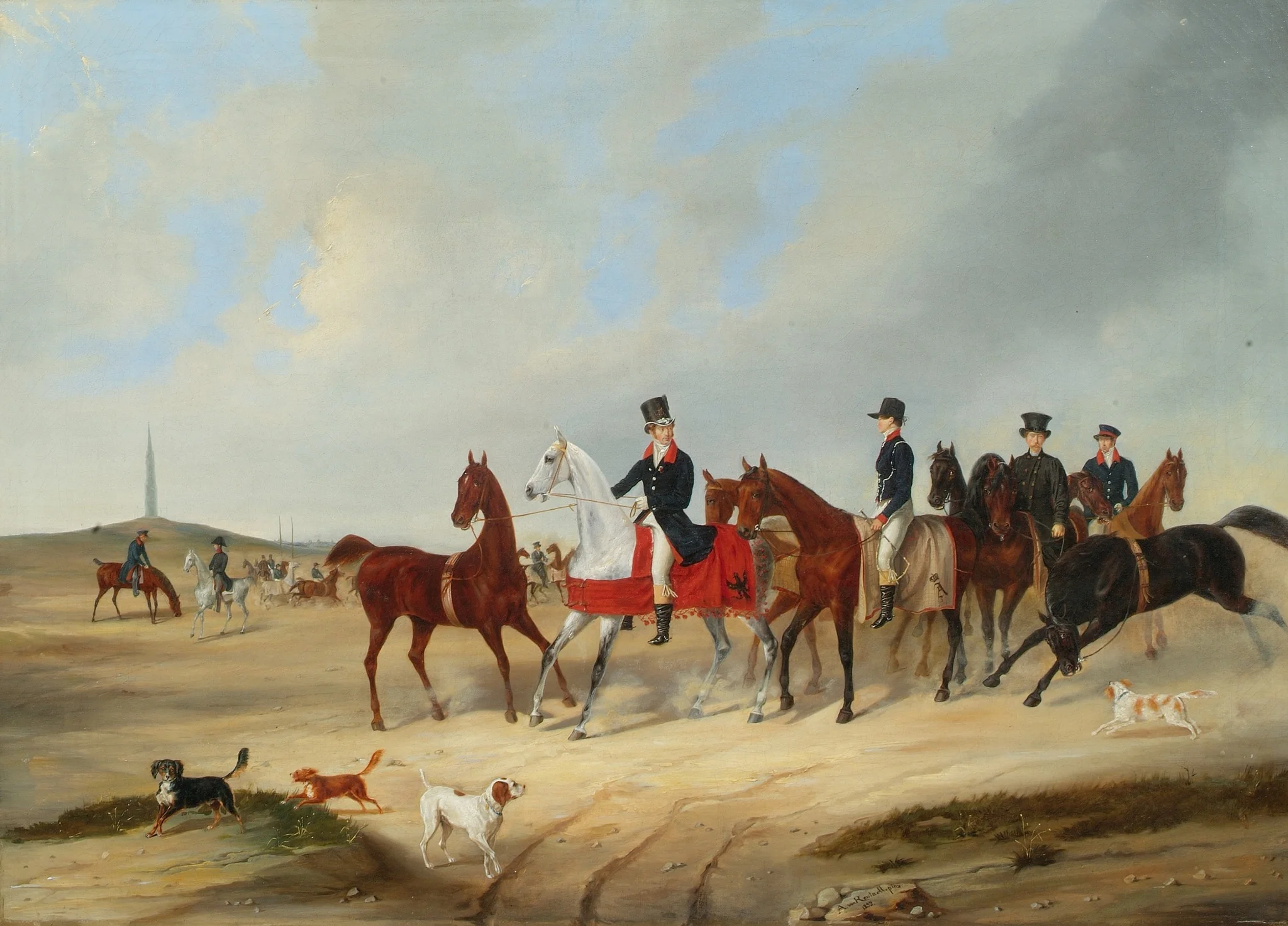 Reiterkavalkade mit Hunden, detail