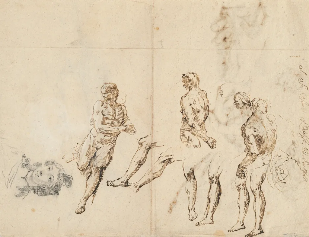 Head of a Woman and Studies of a Male Nude [verso], by Francesco Fontebasso, chalk, 1739