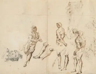 Head of a Woman and Studies of a Male Nude [verso], by Francesco Fontebasso, chalk, 1739