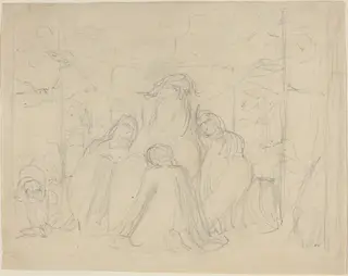 Job and His Daughters, by William Blake, graphite, 1821