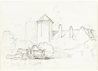 Sketch of Buildings with Cart and Horses in Foreground, by John Sell Cotman, graphite, 1812