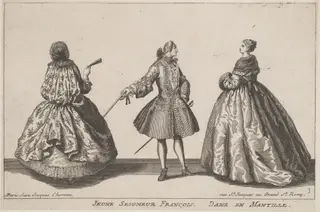 Jeune Seigneur François/Dame en Mantille, by Jacques Chéreau, ink, 1724