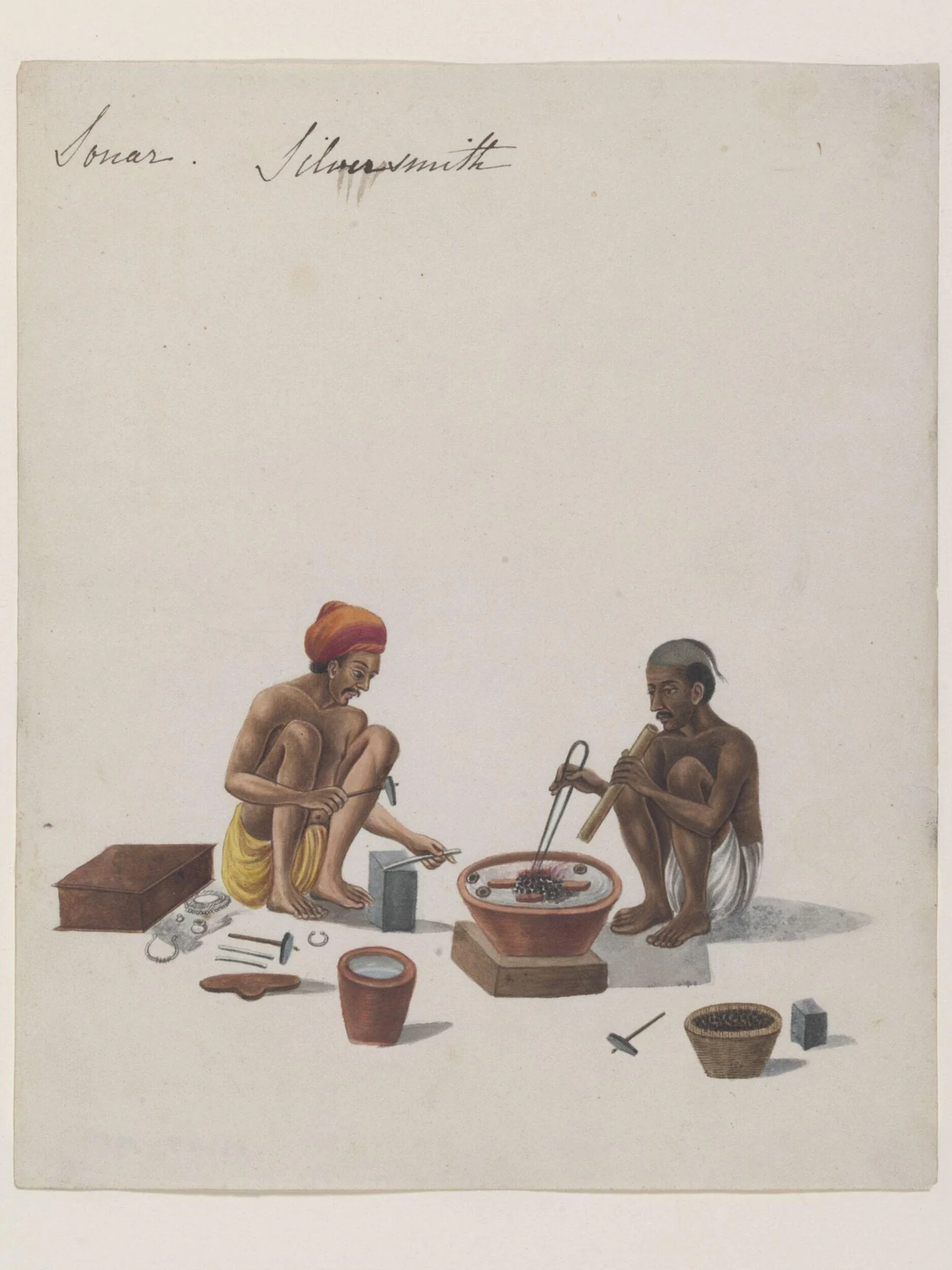 A silversmith with an assistant, detail