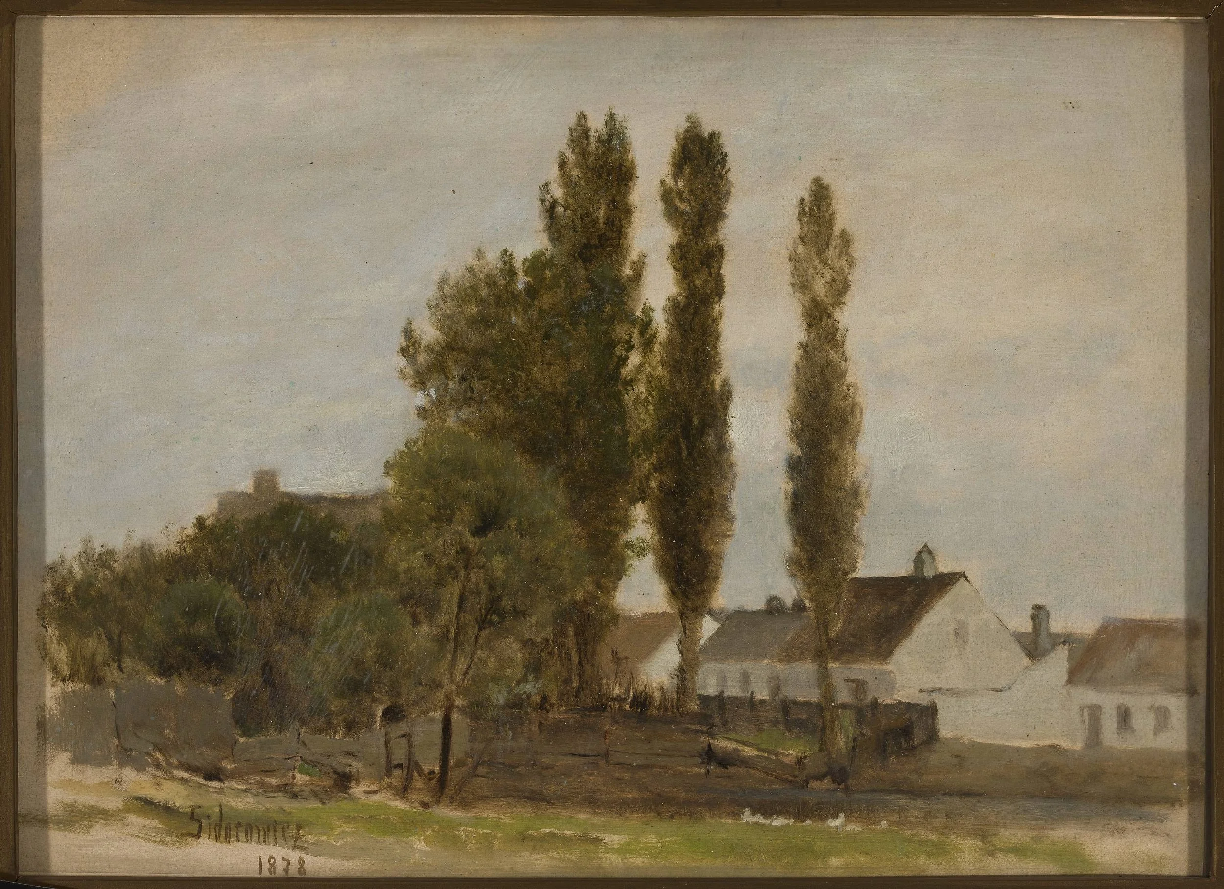 Landscape with trees and houses, detail