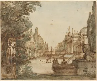 Capriccio with a Palladian Villa, by Mauro Antonio Tesi, ink, 1760