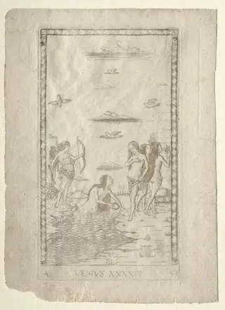 Venus (from the Tarocchi, series A:  Firmaments of the Universe, #43), by Master of the E-Series Tarocchi, 1467