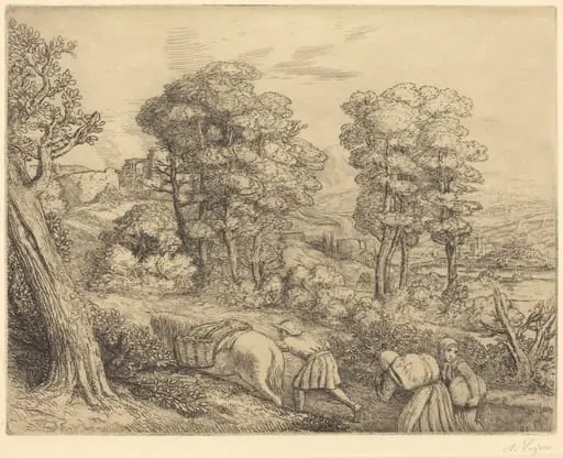 Return to the Farm (Le retour a la ferme), by Alphonse Legros, ink, 1874
