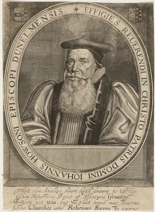 John Howson, Bishop of Durham, by Martin Droeshout, ink, 1610
