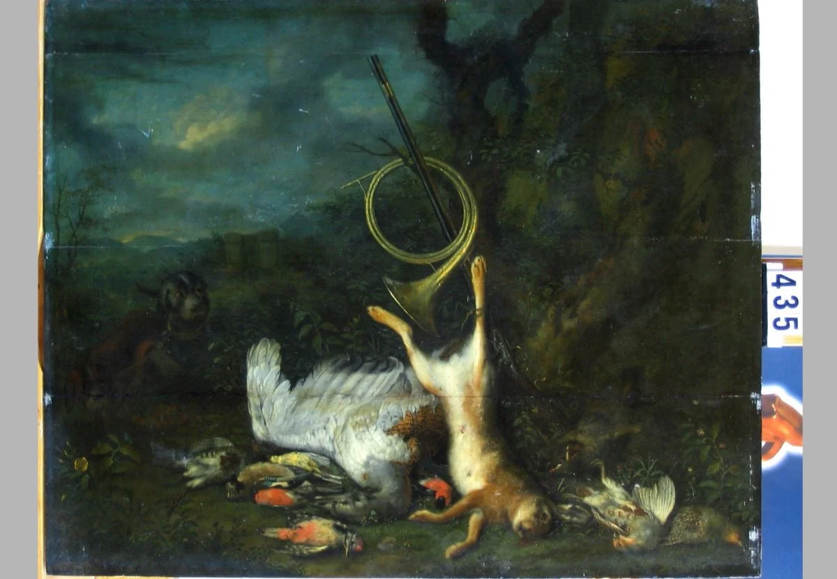 Vânat cu corn de vânătoare. Pandant: Vânat la malul apei (în Reg. Inv.: Vânat la apă), detail