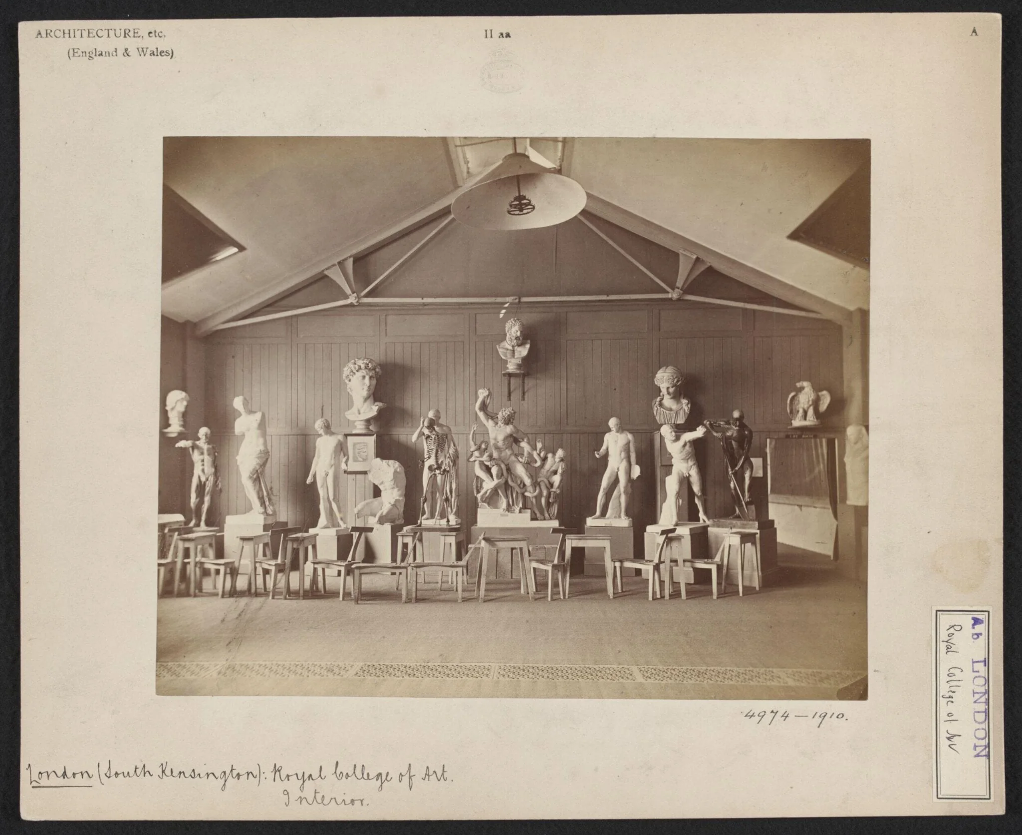 Royal College of Art interior showing plaster casts of classical sculpture, detail