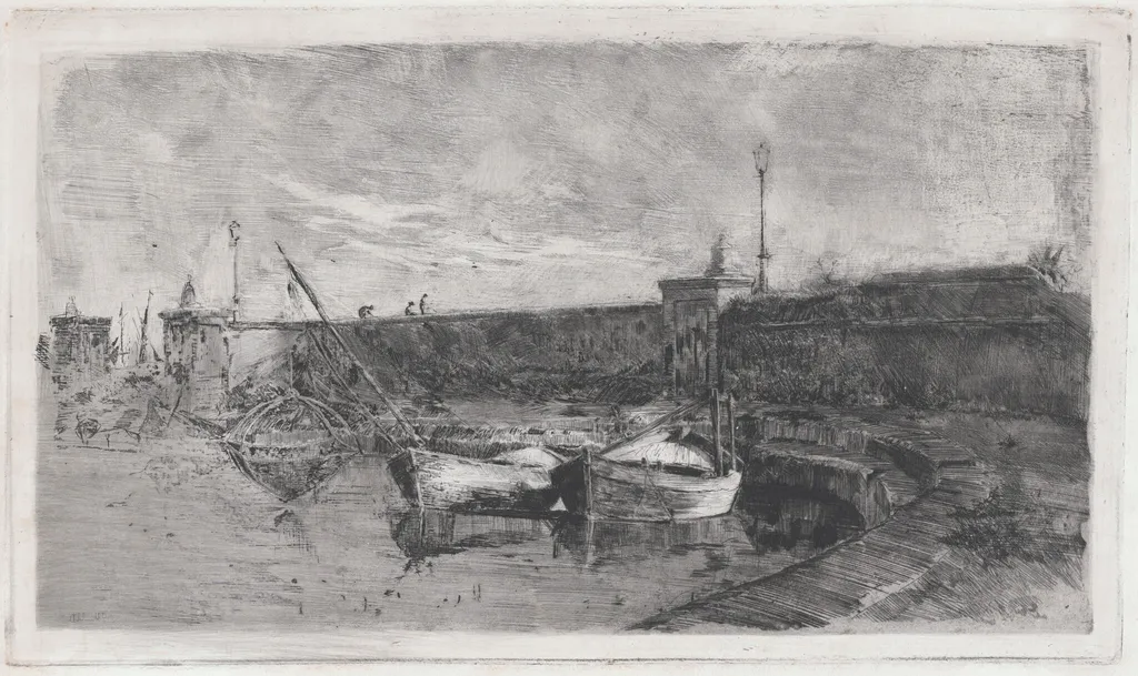 The Harbor at Viareggio [La Darsena], by Uberto dell'Orto, ink, 1874