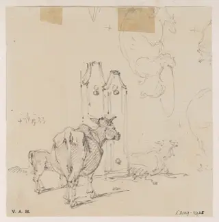 A cow and calf, with other sketches, by George Chinnery, 10