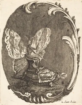 Le Papillon et la Tortue (The Butterfly and the Turtle), by Charles Germain de Saint-Aubin, ink, 1756