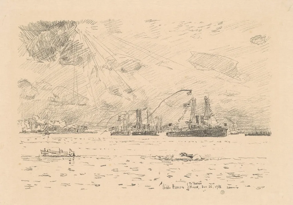 Return of the Fleet, by Childe Hassam, ink, 1918