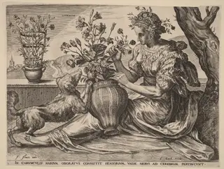 Odoratus (Smell), by Cornelis Cort, ink, 1561