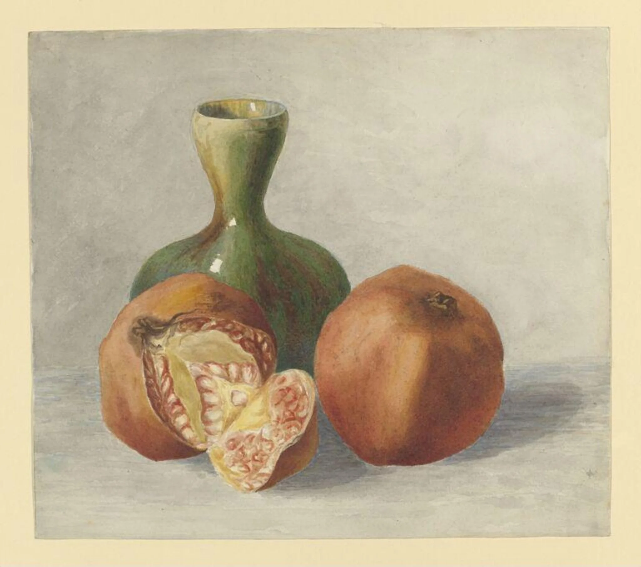 Still life study of pomegranates and a vase, detail