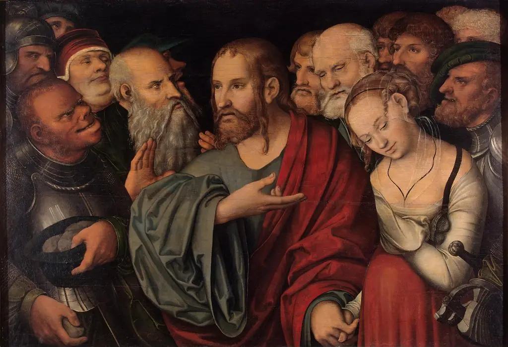 Christ and the Woman Taken in Adultery, by Lucas Cranach the Younger, oil, 1532