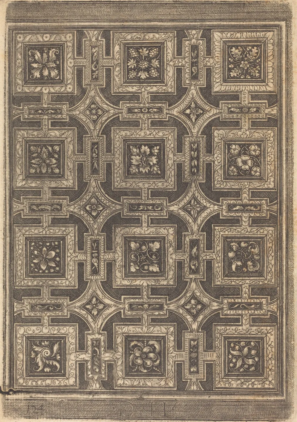 Ornamental Design for Coffered Ceiling, by Daniel Hopfer, ink, 1524