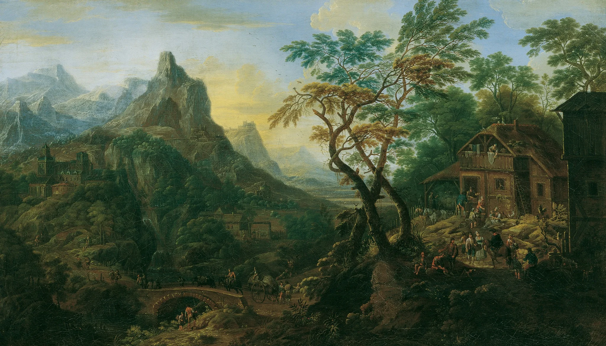 Mountain landscape with castle, detail